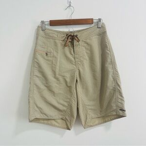 Patagonia Board Shorts Mens 28 Tan/Brown Pinstripe Swim Trunks 9.5” Inseam